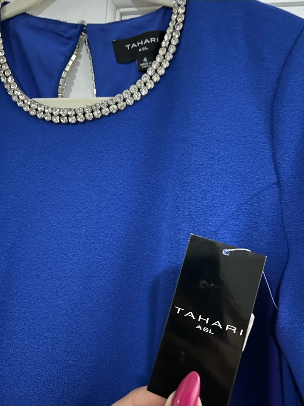 Tahari ASL Cobalt Blue Long-Sleeve Mini Dress - Picture 6 of 8
